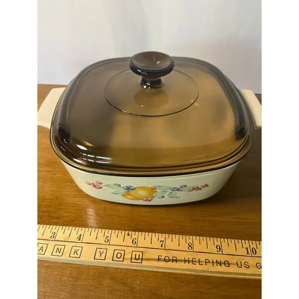 Vintage Corning Ware Abundance A-2-B 2 Qt Casserole Dish with Amber Pyrex Lid